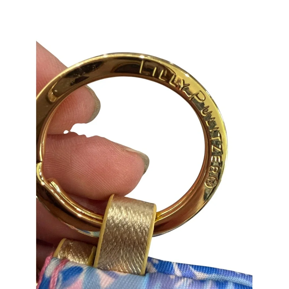 Lilly Pulitzer Keychain ID Wallet Coin Purse Card Holder Pink Blue Floral Gold